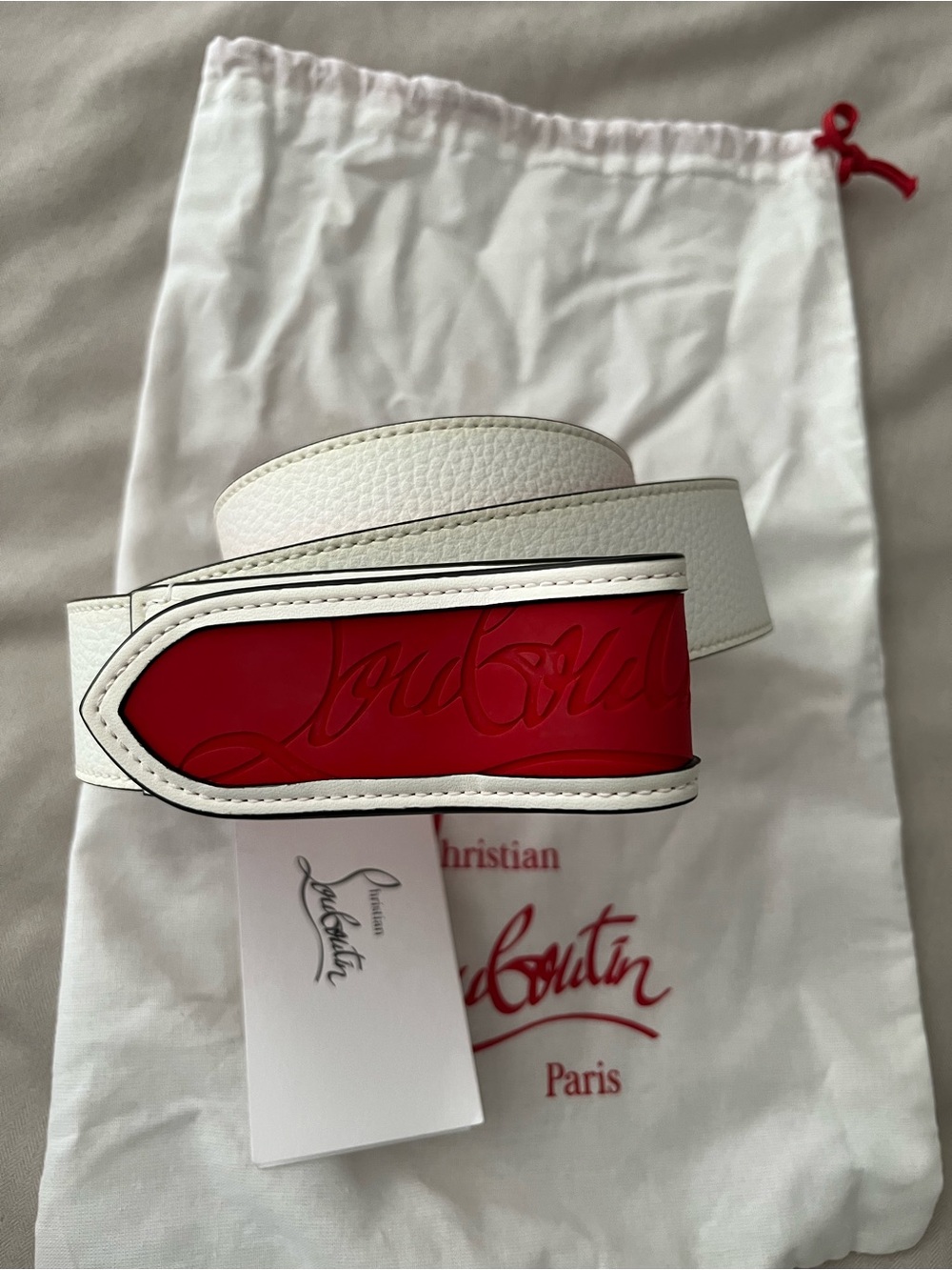 Christian Louboutin White Leather Belt with Red Interior - Picture 7 of 9